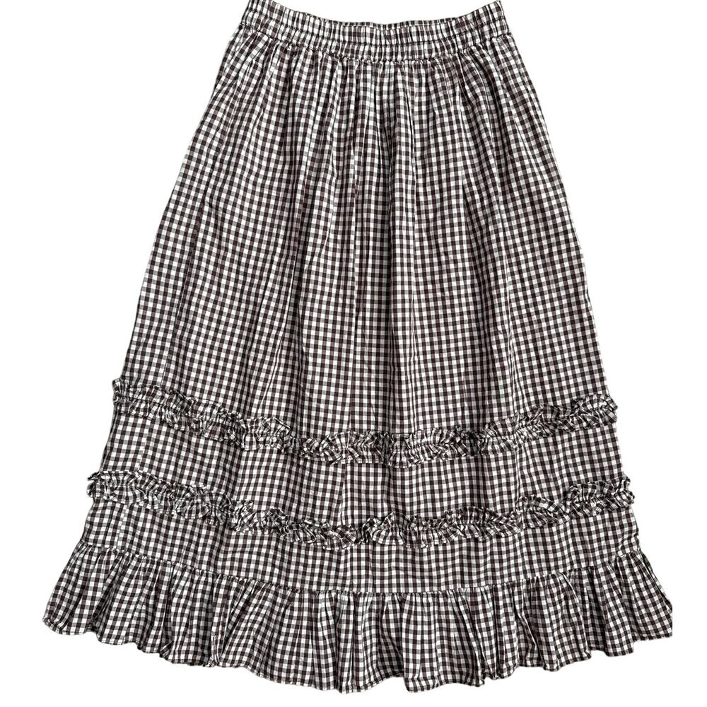 Damson Madder Rina Ruffle Midi Skirt Gingham Print Size US 6 - Picture 9 of 11
